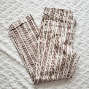 Loft Tan Striped Pattern Modern Cuffed Crop Pants